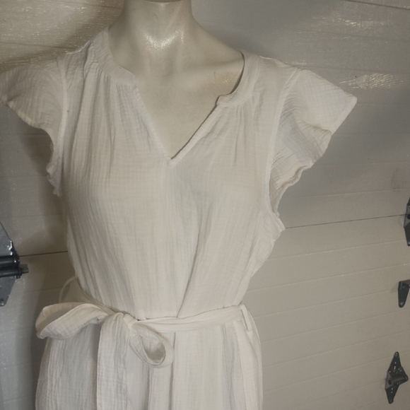 MAGASCHONI 100%ORGANIC COTTON TIERED WHITE MIDI DRESS SIZE L - Picture 3 of 5
